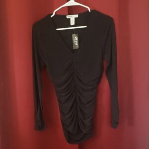 Vero Moda Black V-Neck Long Sleeve Ruched Front Top